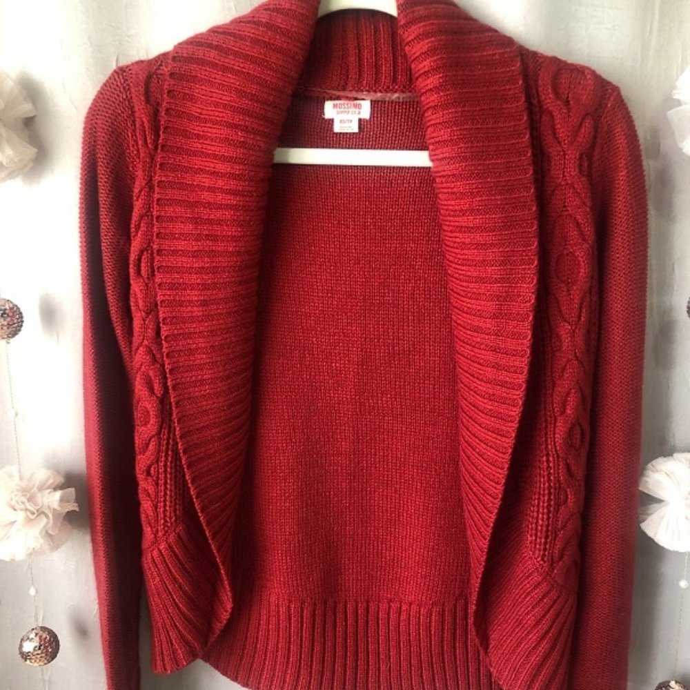 Brick Red Cable Knit Cropped Cardigan Sweater